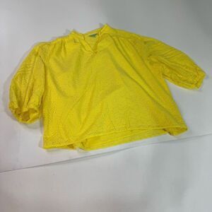 Draper James Top Womens XXL 2X Yellow Eyelet Shortsleeve Cottagecore Blouse